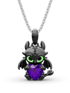 Jeulia Hug Me "Show Your Heart" Dragon Heart Cut Sterling Silver Necklace Purple